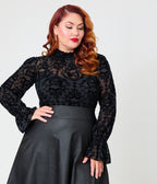 Annabelle x Unique Vintage Plus Size Black Annabelle Flocked Donna Blouse