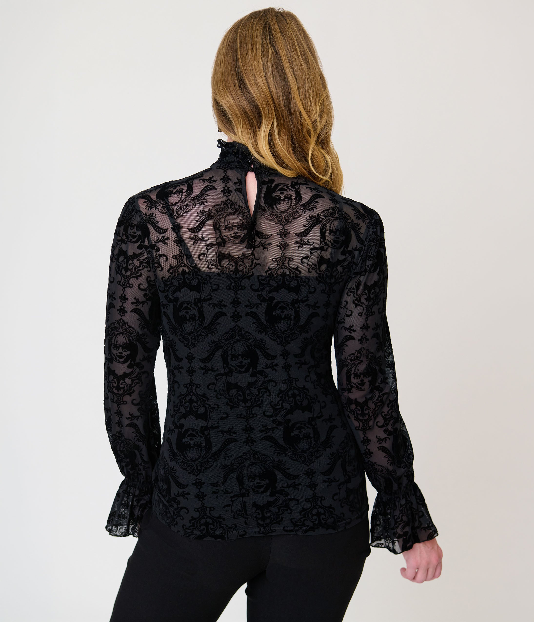 Annabelle x Unique Vintage Black Annabelle Flocked Donna Blouse