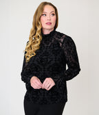 Annabelle x Unique Vintage Black Annabelle Flocked Donna Blouse