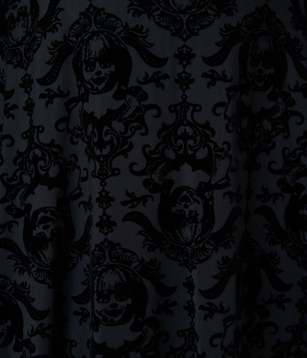 Annabelle x Unique Vintage Plus Size 1970s Black Flocked Leota Swing Dress