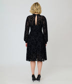 Annabelle x Unique Vintage 1970s Black Flocked Leota Swing Dress