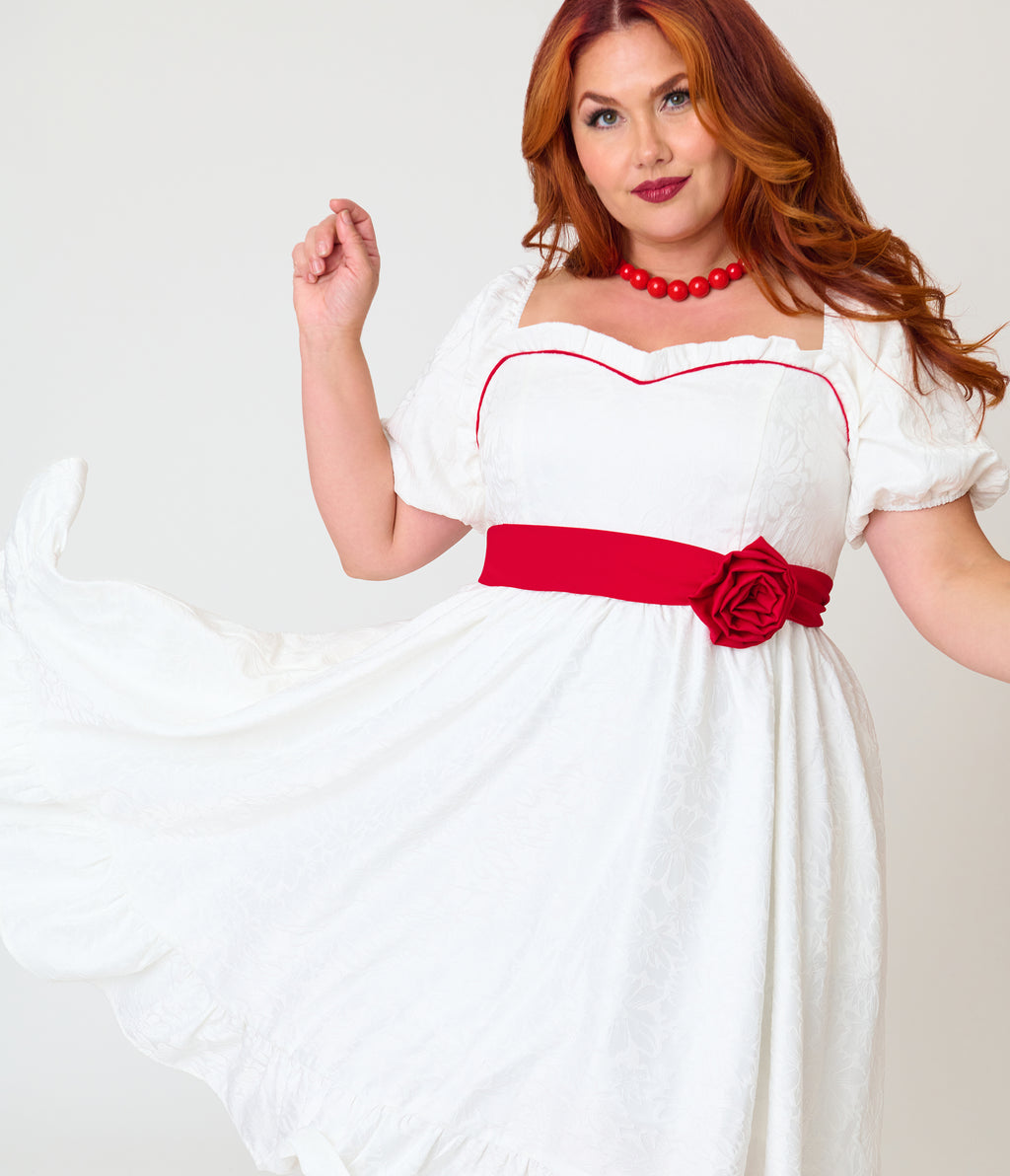 Annabelle x Unique Vintage Plus Size White Annabelle Ruffle Swing Dress