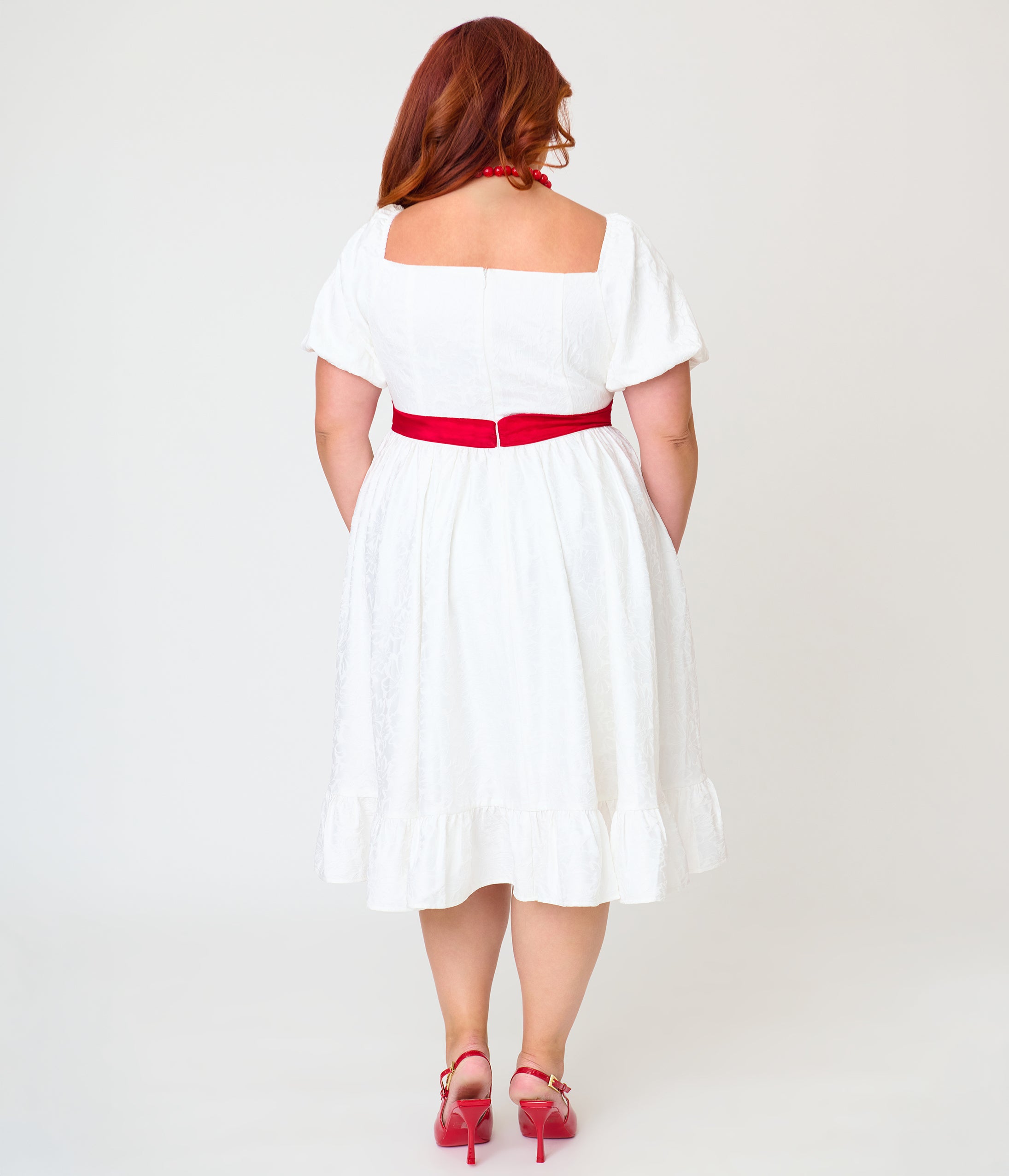 Annabelle x Unique Vintage Plus Size White Annabelle Ruffle Swing Dress