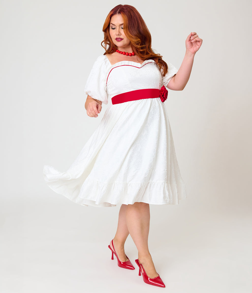 Annabelle x Unique Vintage Plus Size White Annabelle Ruffle Swing Dress
