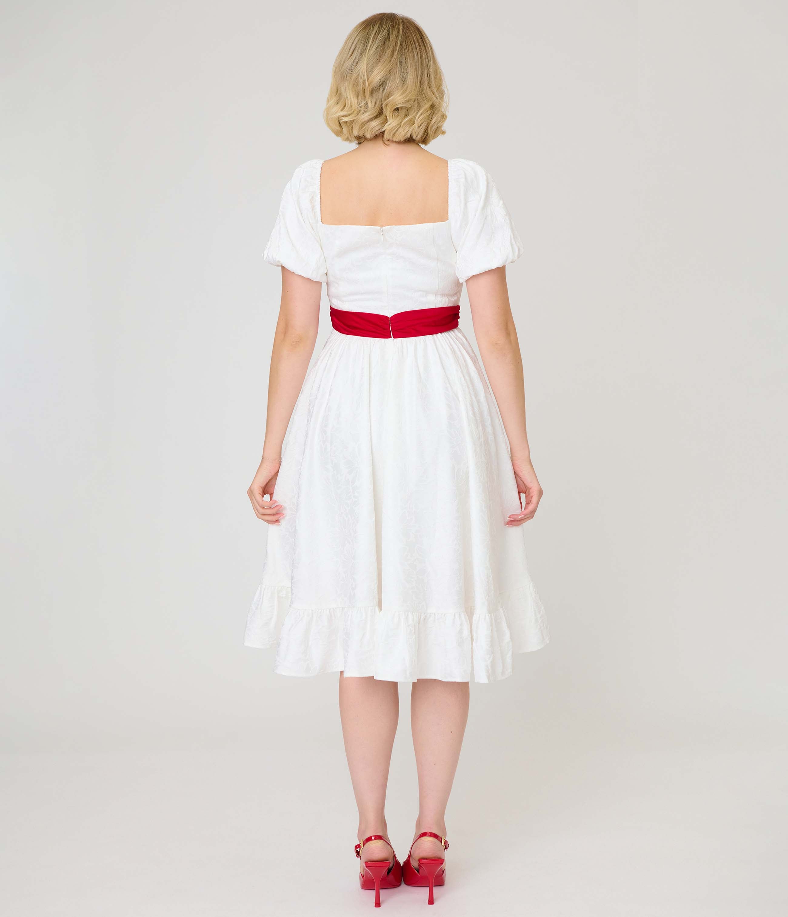 Annabelle x Unique Vintage White Annabelle Ruffle Swing Dress