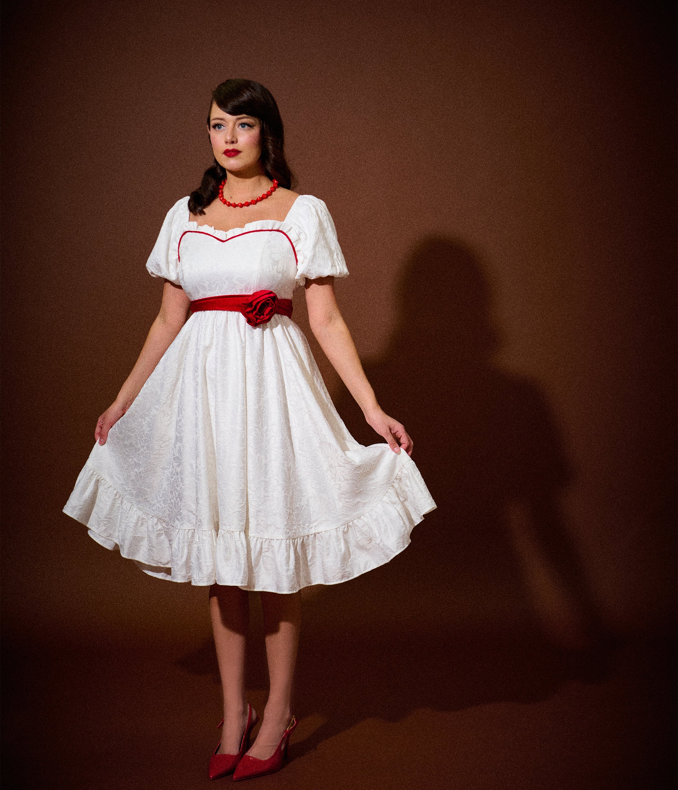 Annabelle x Unique Vintage White Annabelle Ruffle Swing Dress