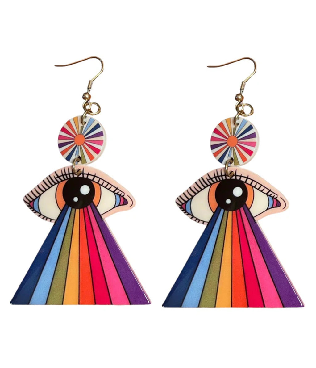 Retro Rainbow Eye Groovy Earrings