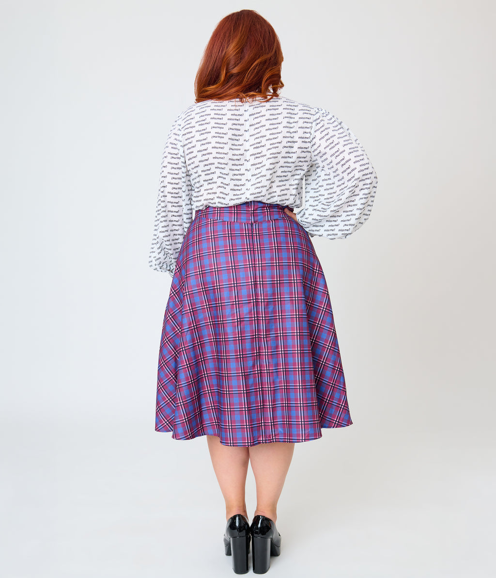 The Conjuring x Unique Vintage Plus Size Purple Plaid Vivien Swing Skirt