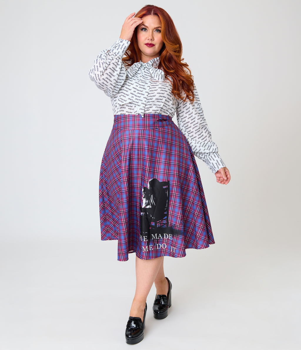 The Conjuring x Unique Vintage Plus Size Purple Plaid Vivien Swing Skirt