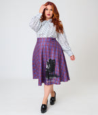 The Conjuring x Unique Vintage Plus Size Purple Plaid Vivien Swing Skirt