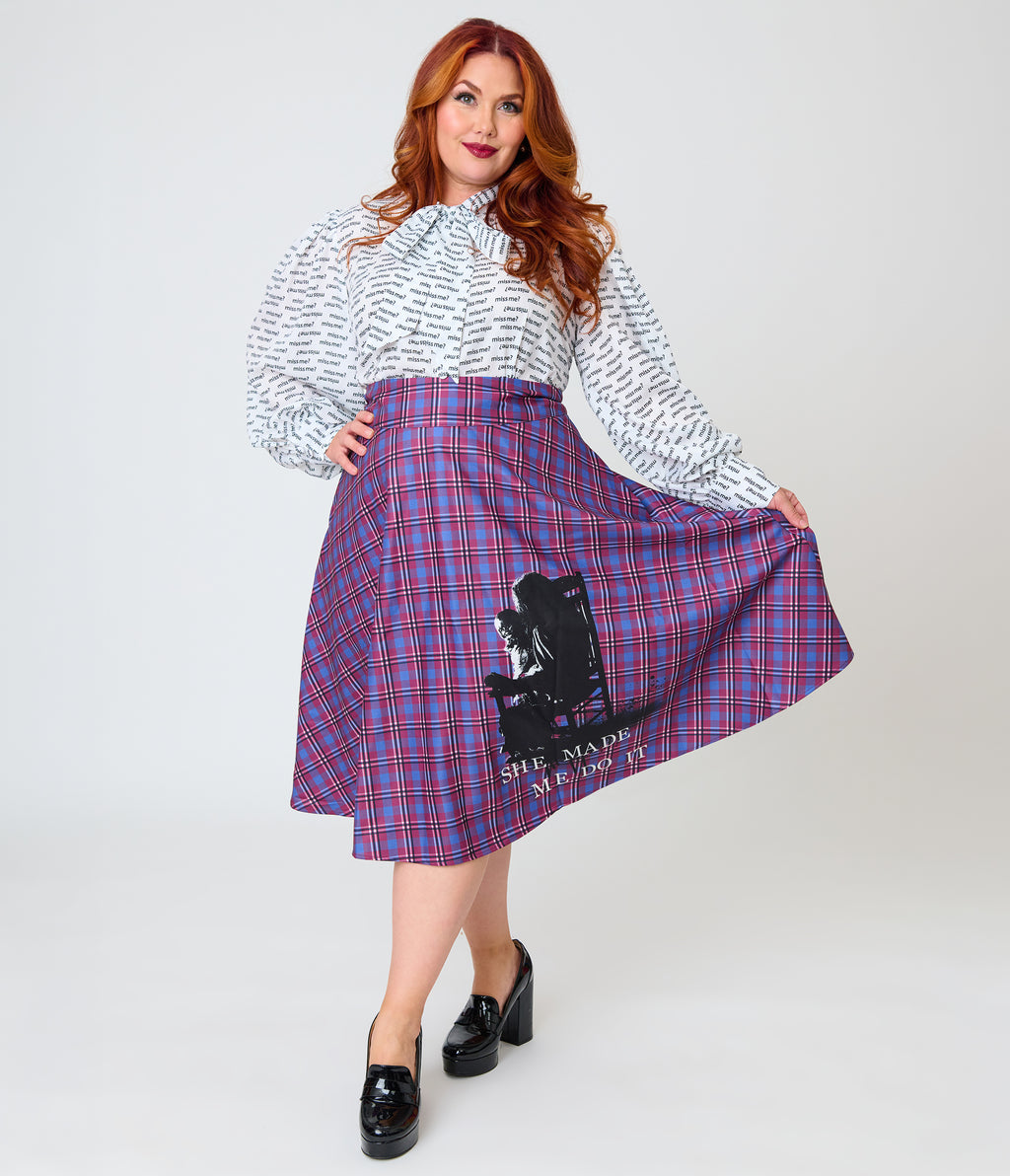 The Conjuring x Unique Vintage Plus Size Purple Plaid Vivien Swing Skirt