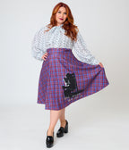 The Conjuring x Unique Vintage Plus Size Purple Plaid Vivien Swing Skirt
