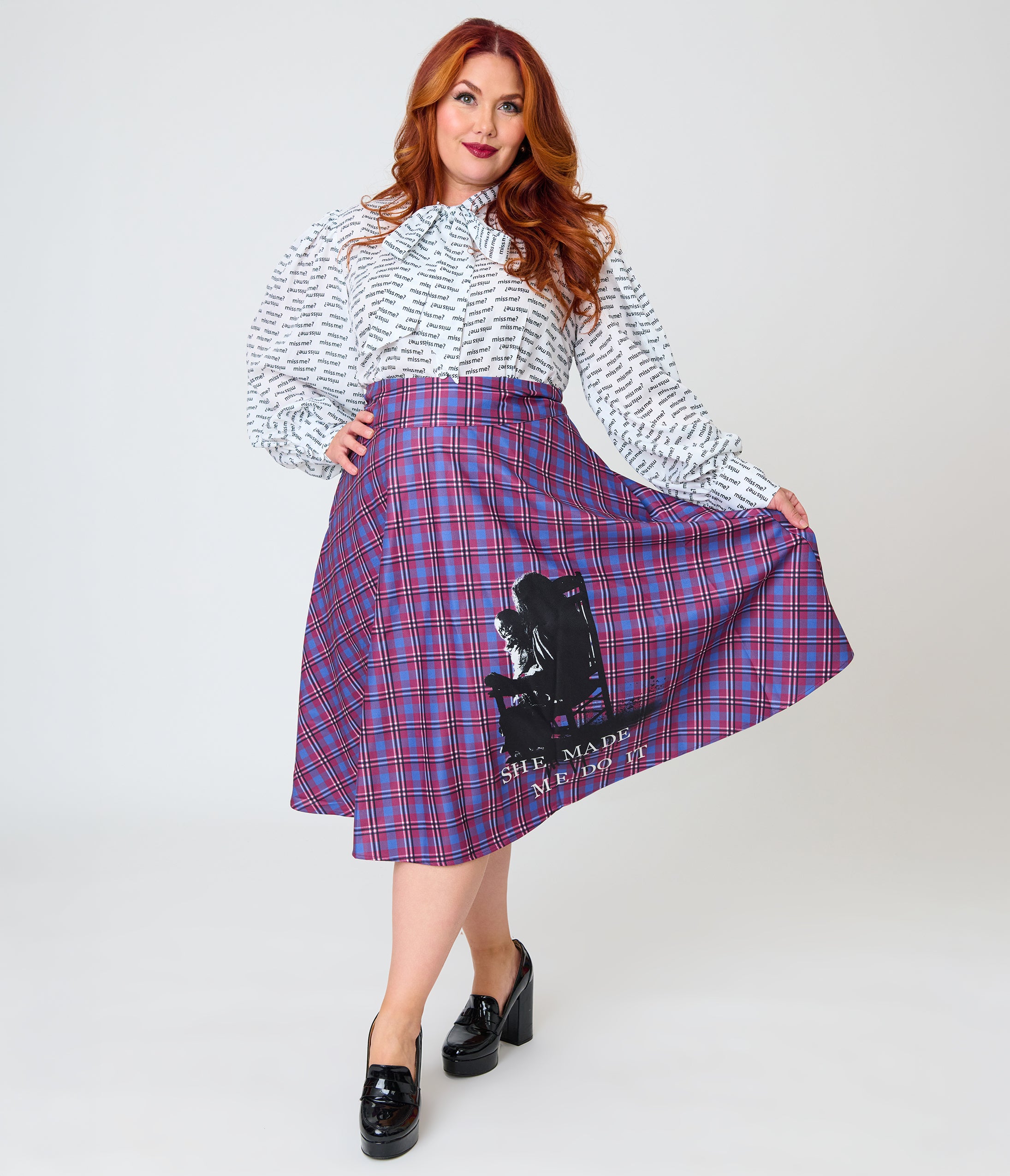 The Conjuring x Unique Vintage Plus Size Purple Plaid Vivien Swing Skirt