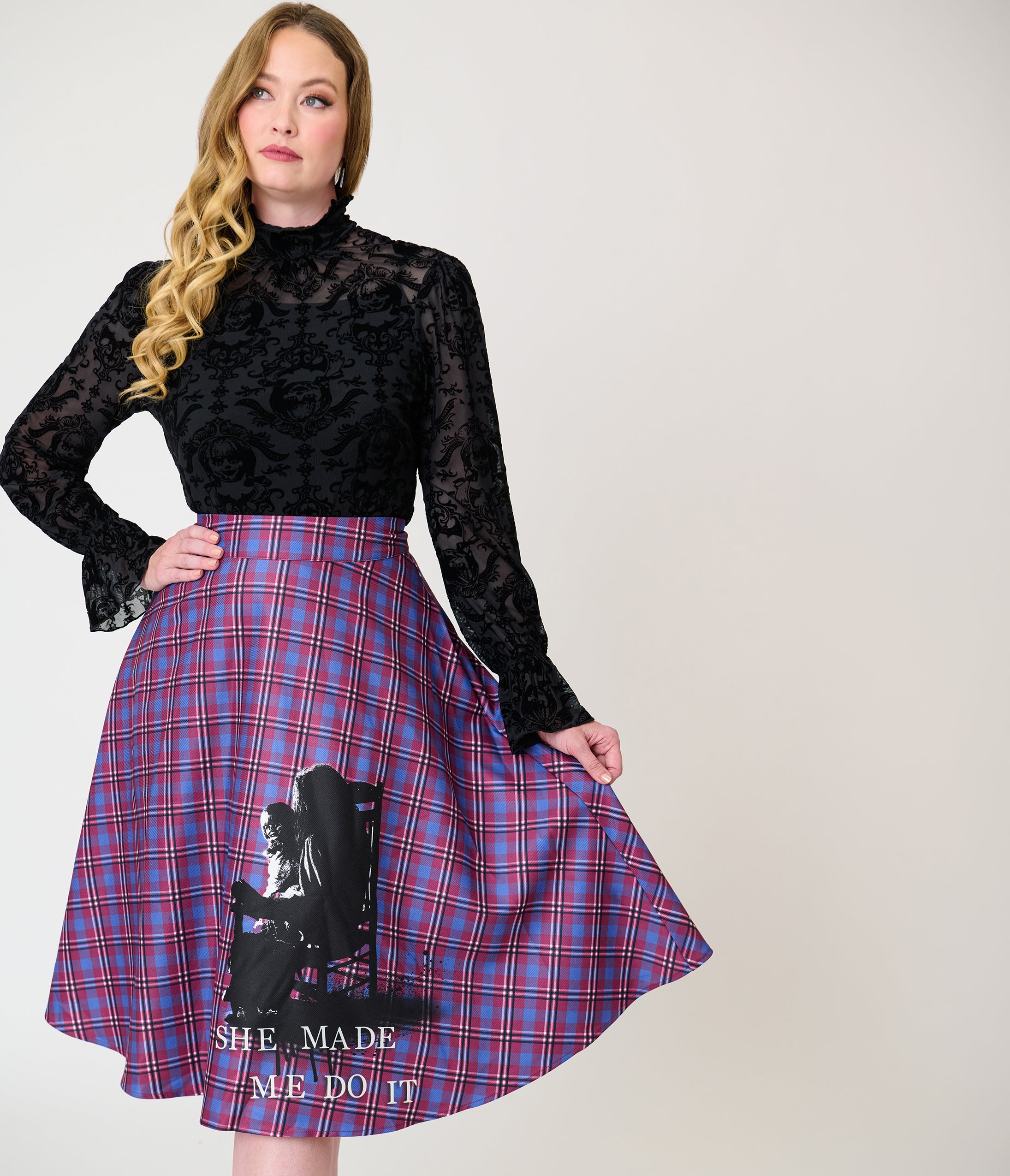 The Conjuring x Unique Vintage Purple Plaid Vivien Swing Skirt