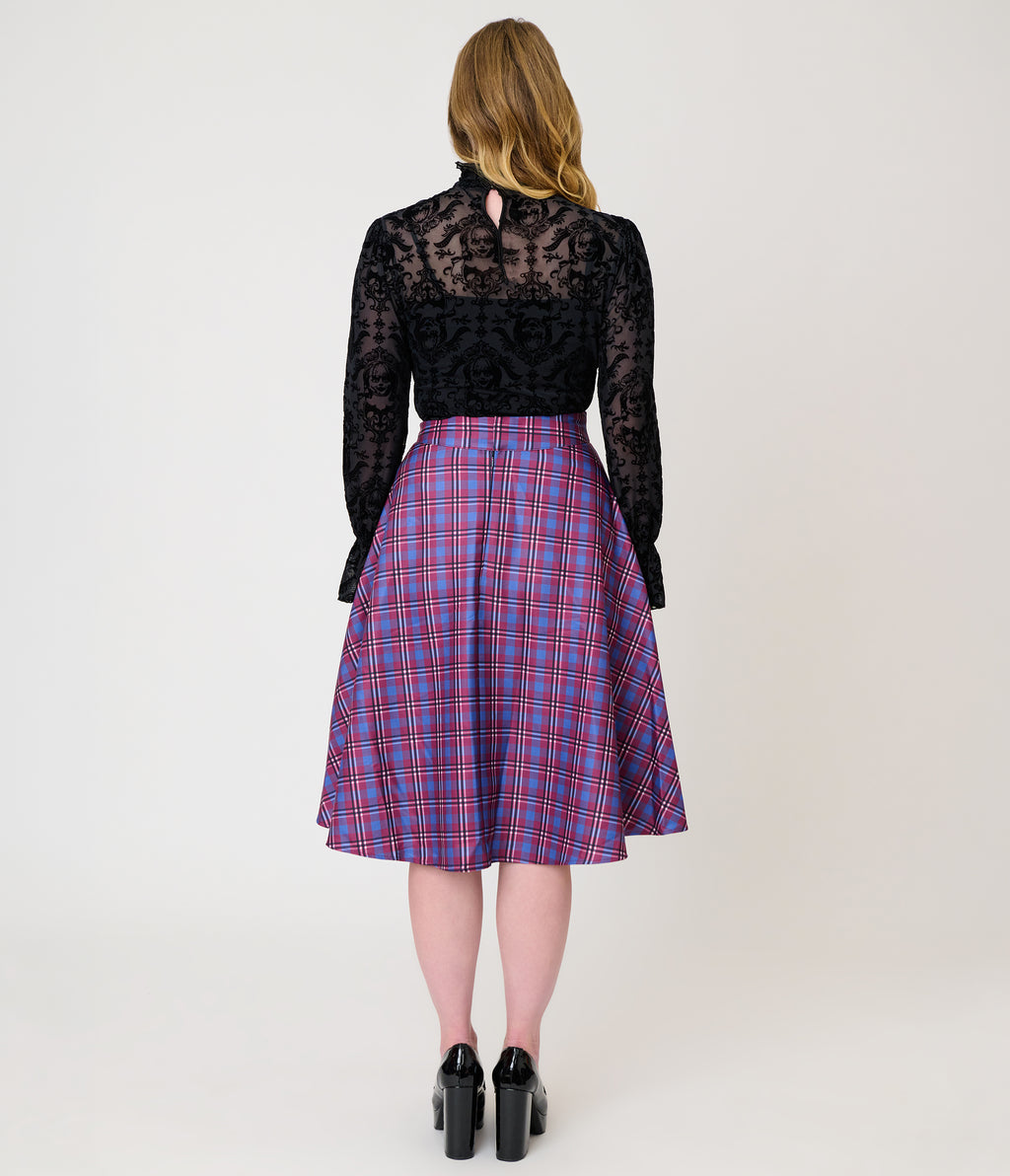The Conjuring x Unique Vintage Purple Plaid Vivien Swing Skirt