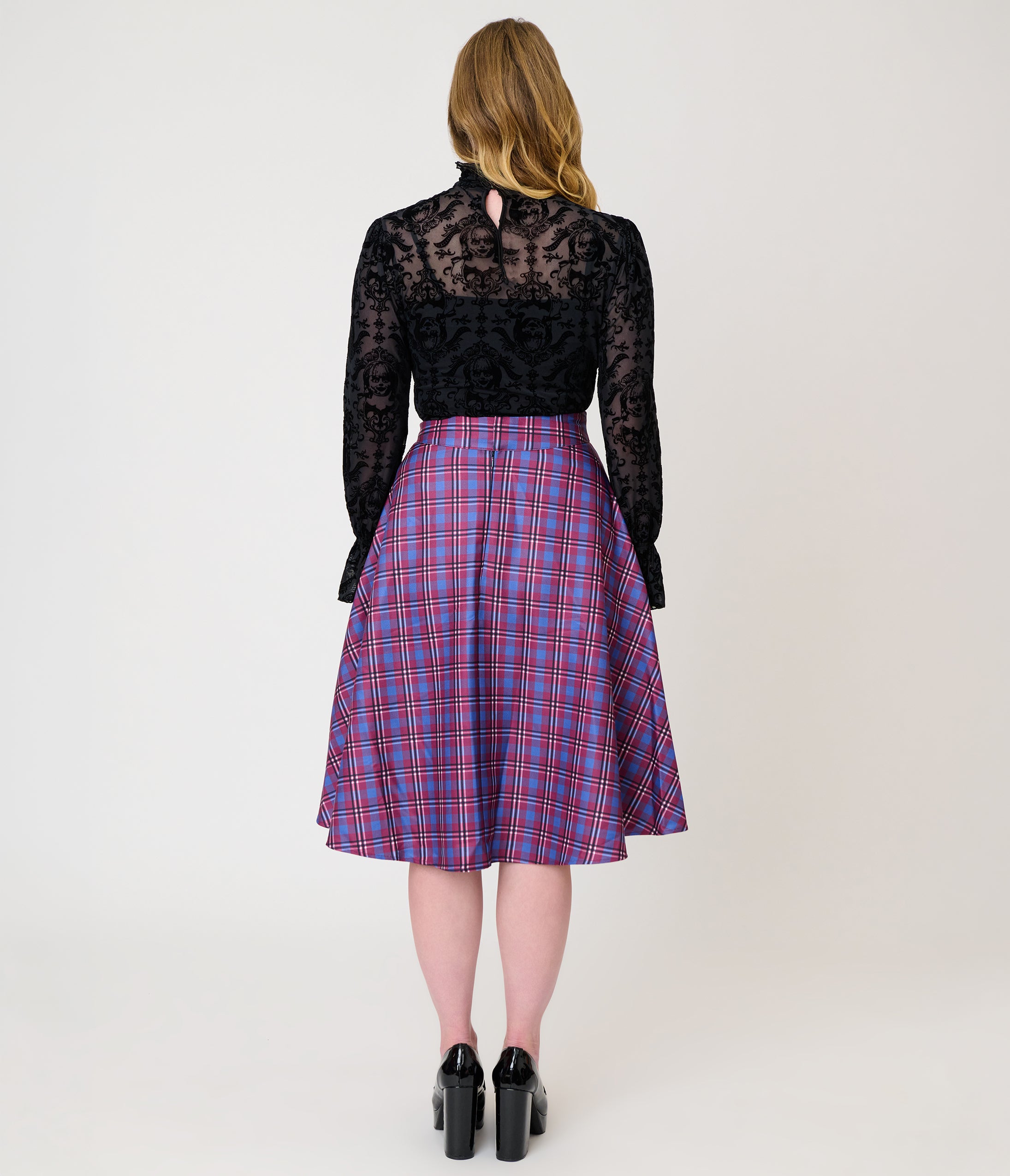 The Conjuring x Unique Vintage Purple Plaid Vivien Swing Skirt