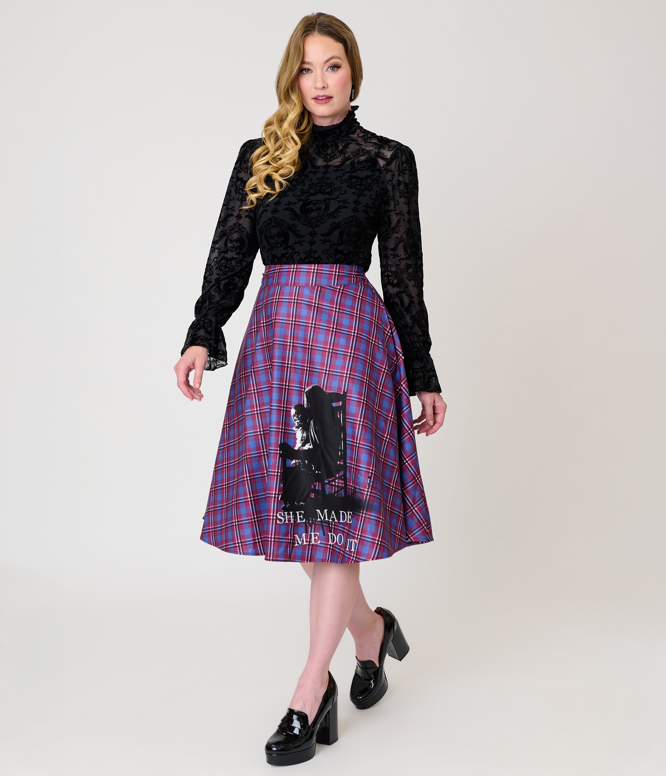 The Conjuring x Unique Vintage Purple Plaid Vivien Swing Skirt