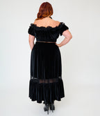 Unique Vintage Plus Size Black Velvet Tiered Midi Skirt
