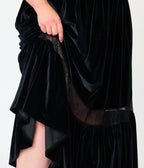 Unique Vintage Plus Size Black Velvet Tiered Midi Skirt