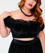 Unique Vintage Plus Size Black Velvet Ruffle Crop Top