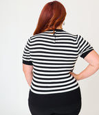 Smak Parlour Plus Size Black & White Striped Bat Cutout Sweater