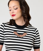 Smak Parlour Black & White Striped Bat Cutout Sweater