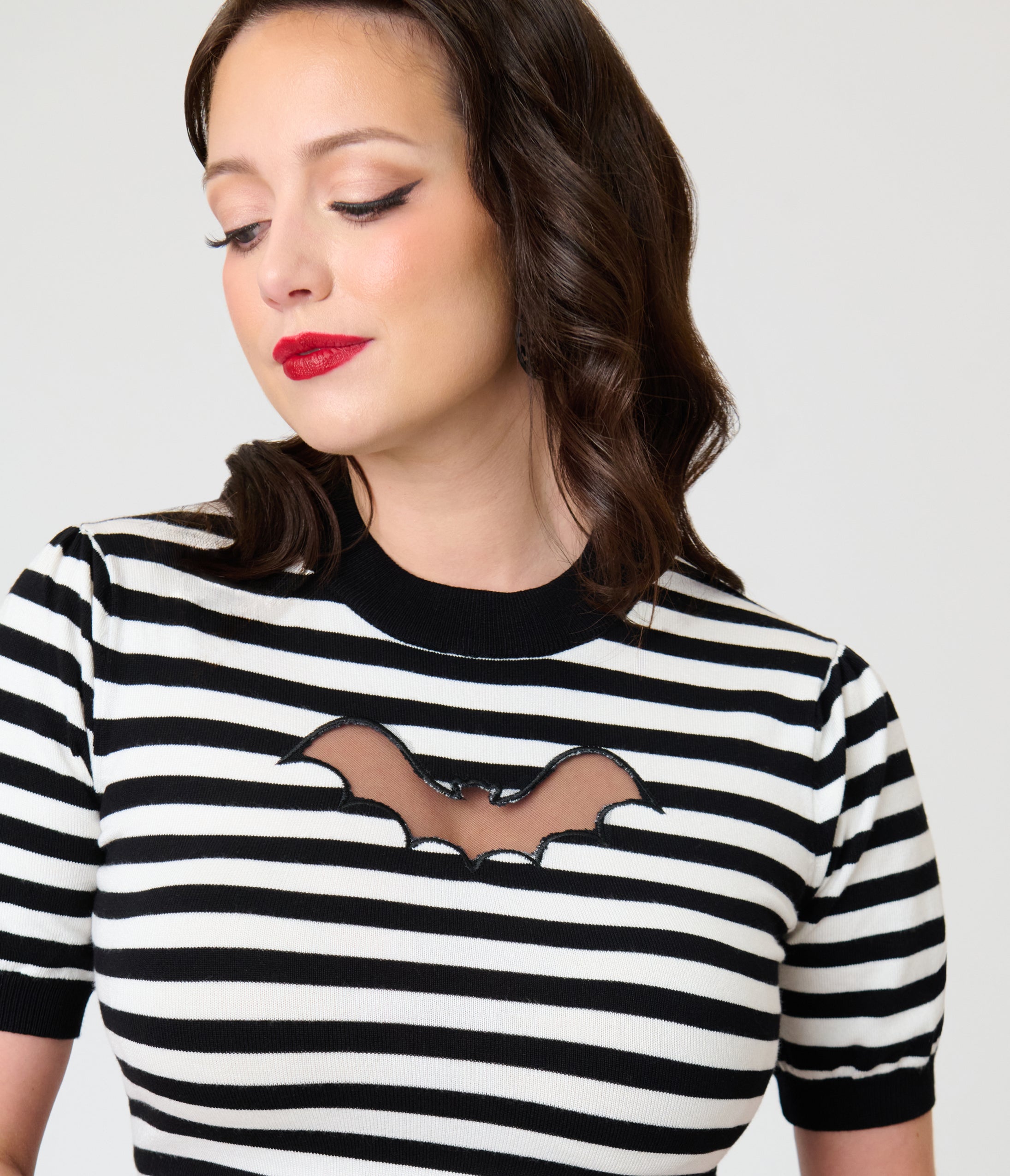Smak Parlour Black & White Striped Bat Cutout Sweater