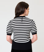 Smak Parlour Black & White Striped Bat Cutout Sweater