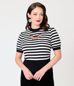 Smak Parlour Black & White Striped Bat Cutout Sweater