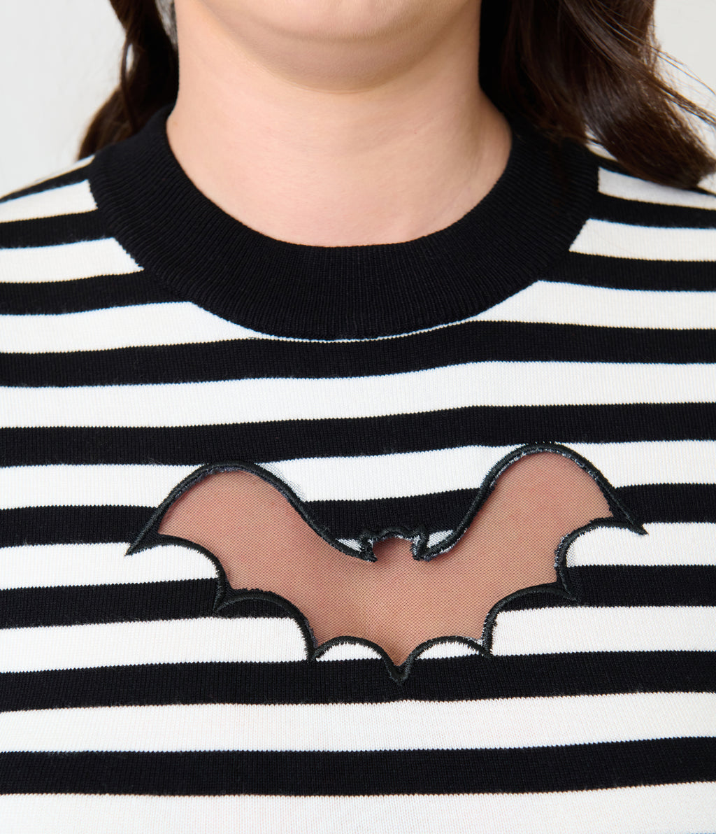 Smak Parlour Black & White Striped Bat Cutout Sweater