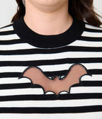 Smak Parlour Black & White Striped Bat Cutout Sweater