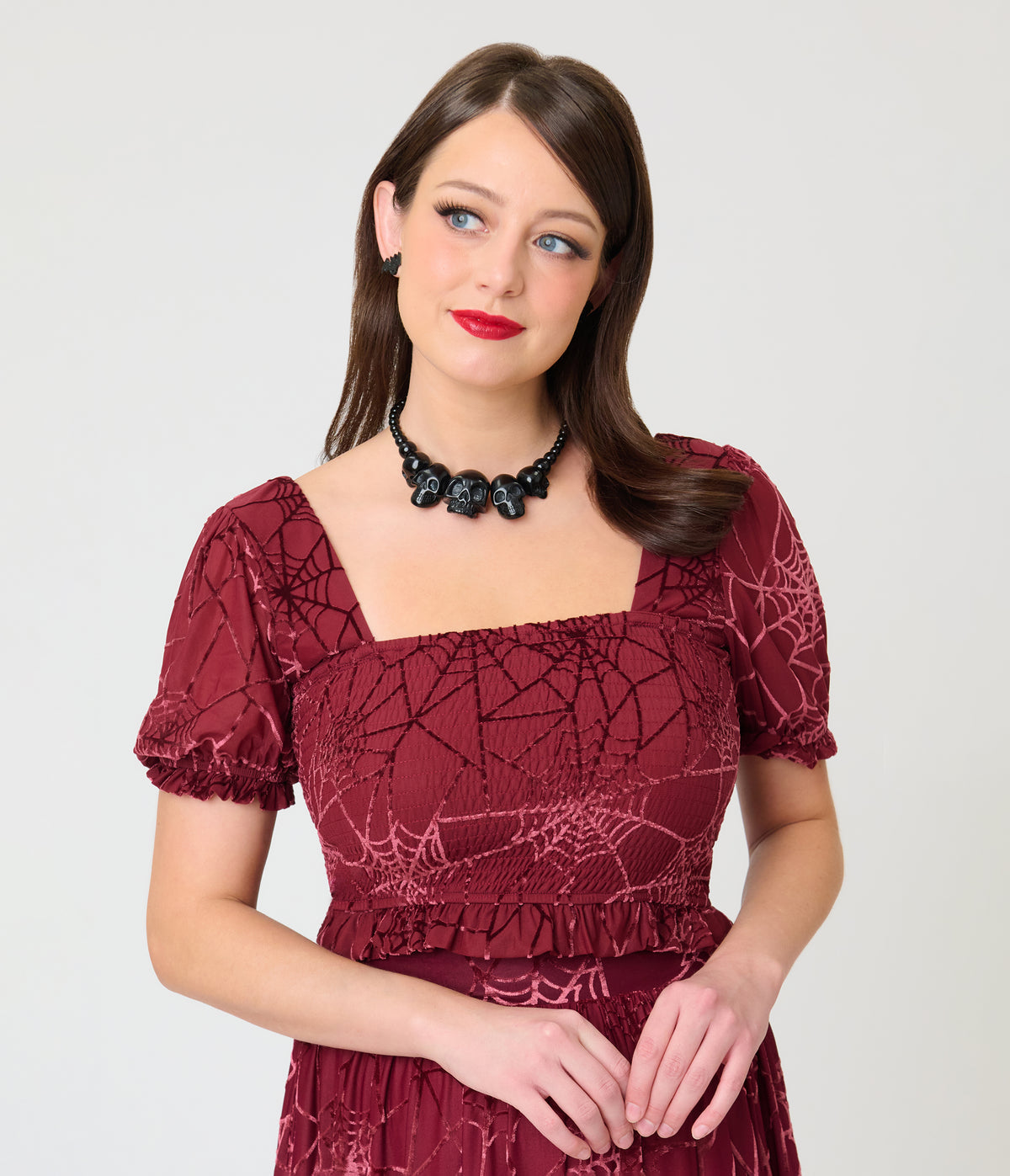 Smak Parlour Burgundy Spider Web Burnout Crop Top