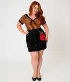 Smak Parlour Plus Size Black Cat & Pumpkin Pocket Mini Skirt