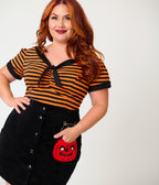 Smak Parlour Plus Size Black Cat & Pumpkin Pocket Mini Skirt