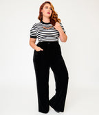 Smak Parlour Plus Size Black Velvet Wide Leg Trousers