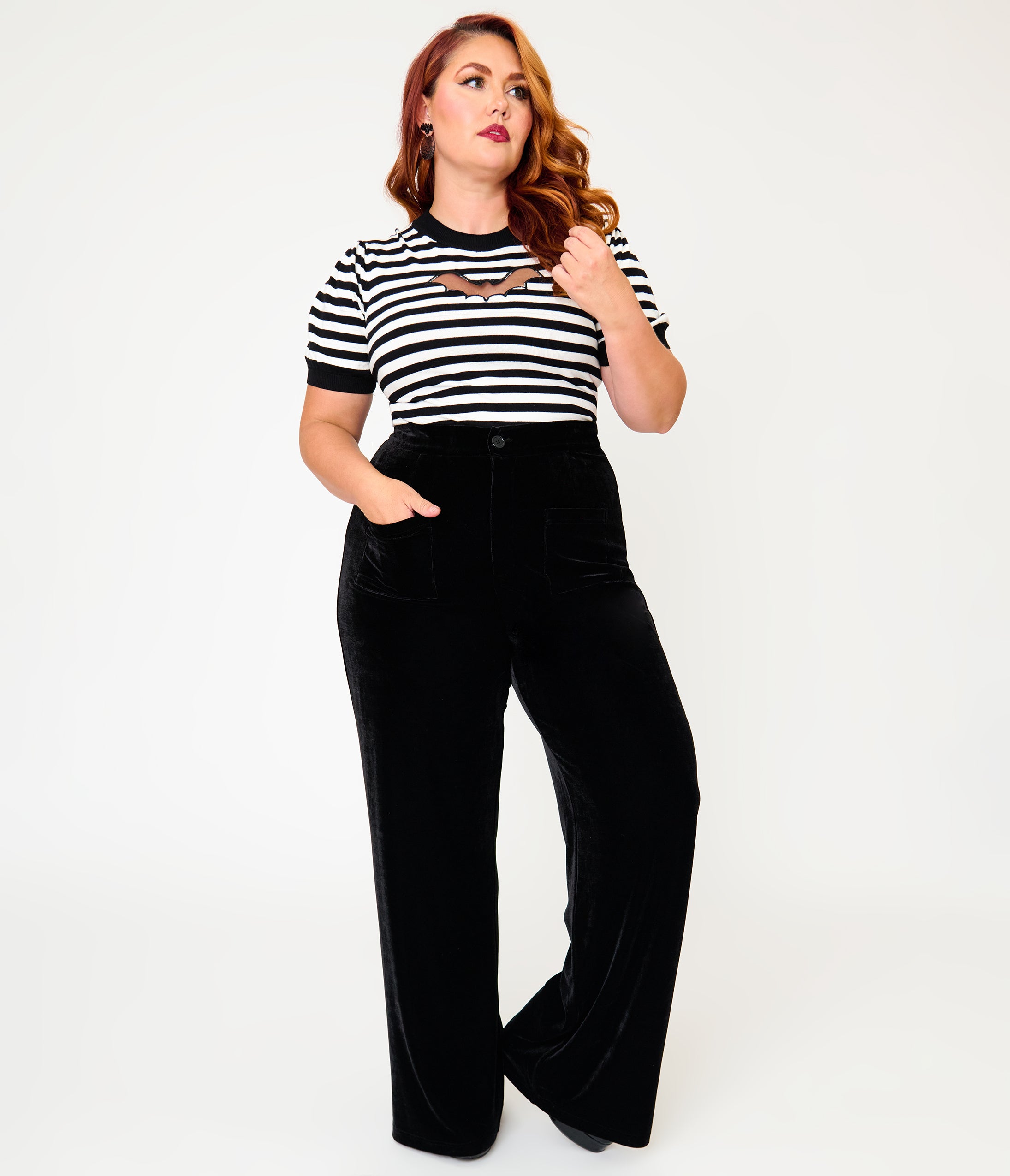 Smak Parlour Plus Size Black Velvet Wide Leg Trousers