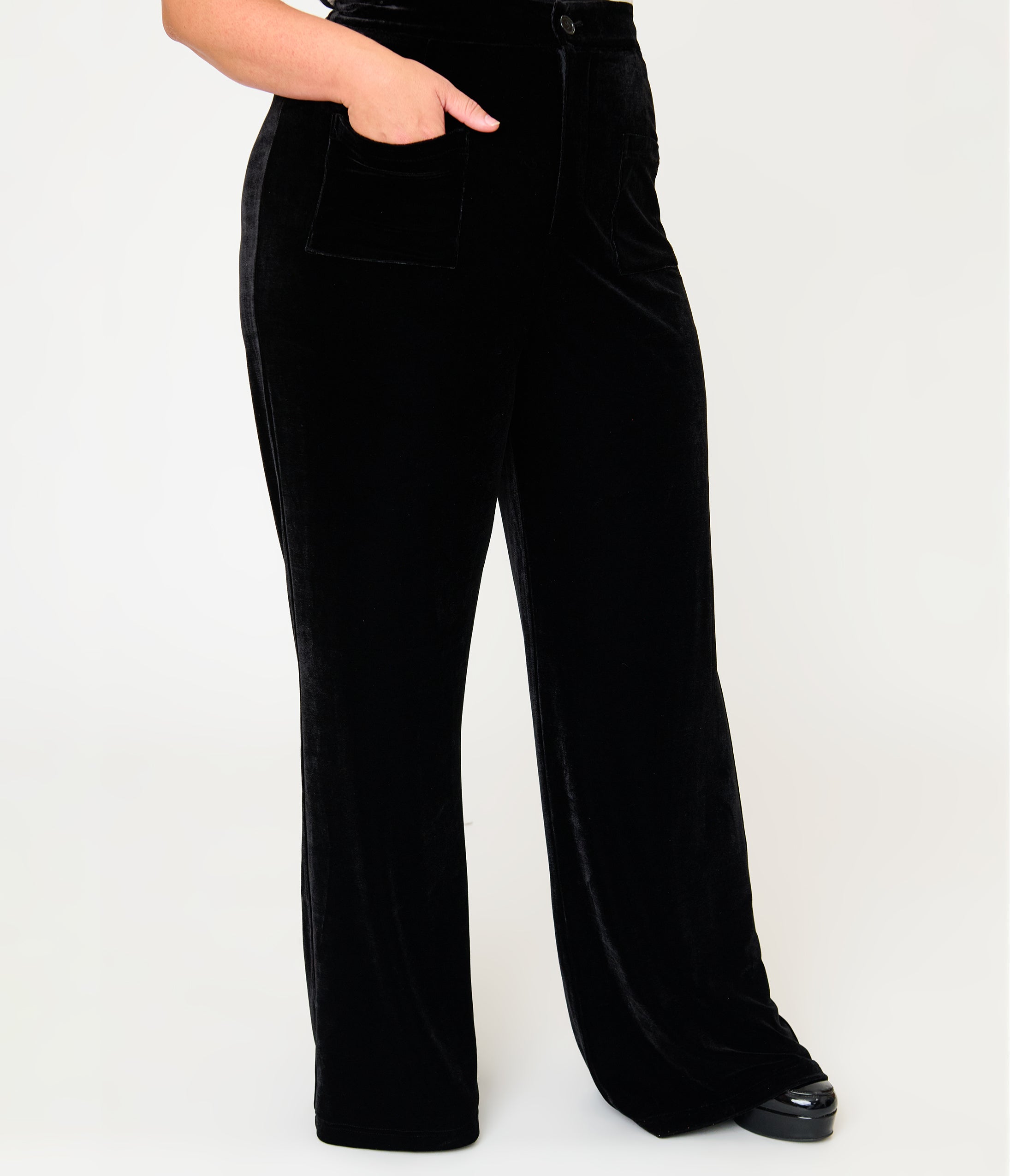 Smak Parlour Plus Size Black Velvet Wide Leg Trousers