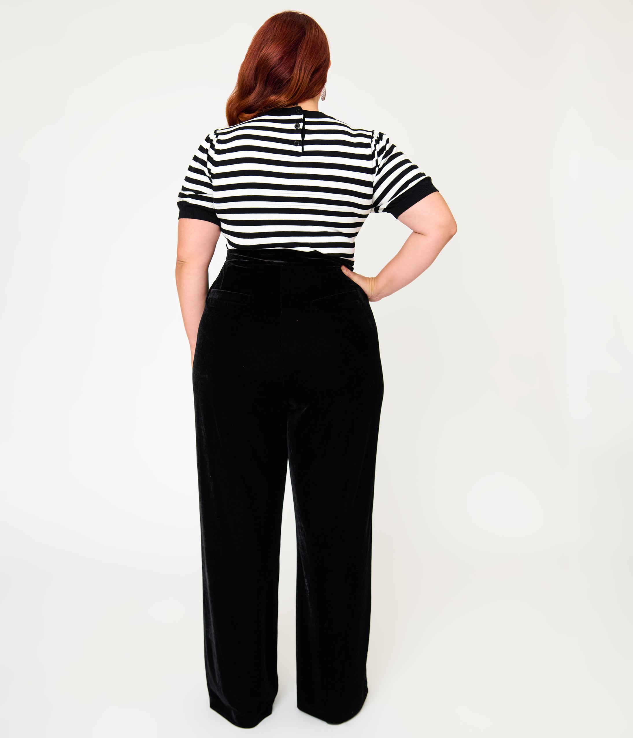 Smak Parlour Plus Size Black Velvet Wide Leg Trousers