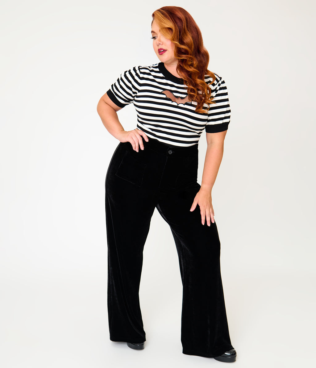 Smak Parlour Plus Size Black Velvet Wide Leg Trousers