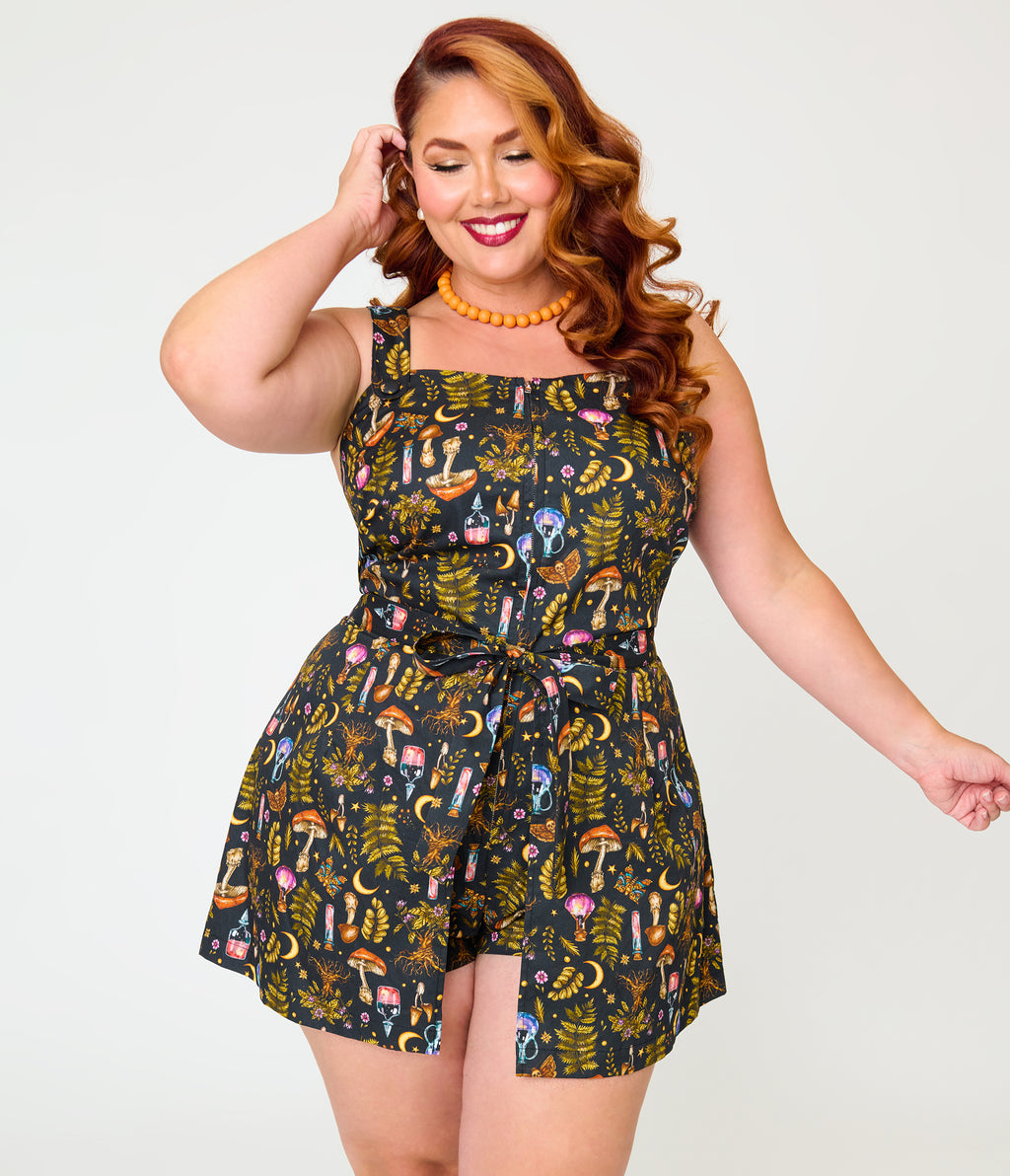 Smak Parlour Plus Size Black Magic Potions Sweet & Sassy Skirted Cotton Romper