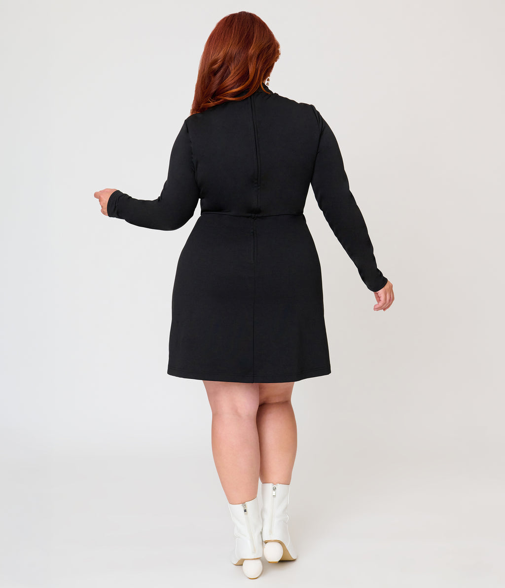 Smak Parlour Plus Size Black Glow in the Dark Skeleton Mock Turtleneck Fit & Flare Lori Dress
