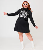 Smak Parlour Plus Size Black Glow in the Dark Skeleton Mock Turtleneck Fit & Flare Lori Dress