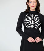 Smak Parlour Black Glow in the Dark Skeleton Mock Turtleneck Fit & Flare Lori Dress
