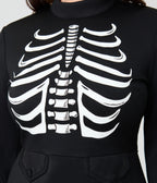 Smak Parlour Black Glow in the Dark Skeleton Mock Turtleneck Fit & Flare Lori Dress