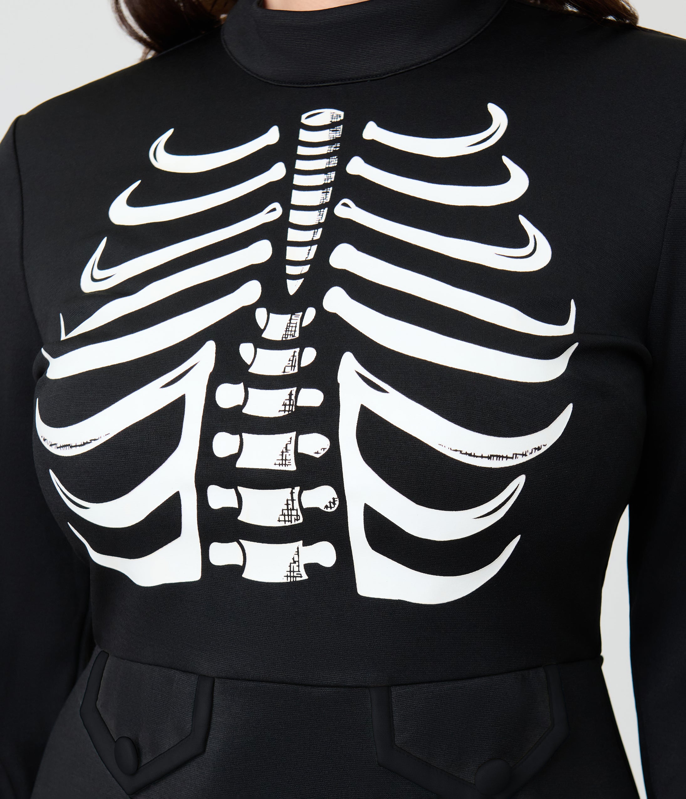 Smak Parlour Black Glow in the Dark Skeleton Mock Turtleneck Fit & Flare Lori Dress