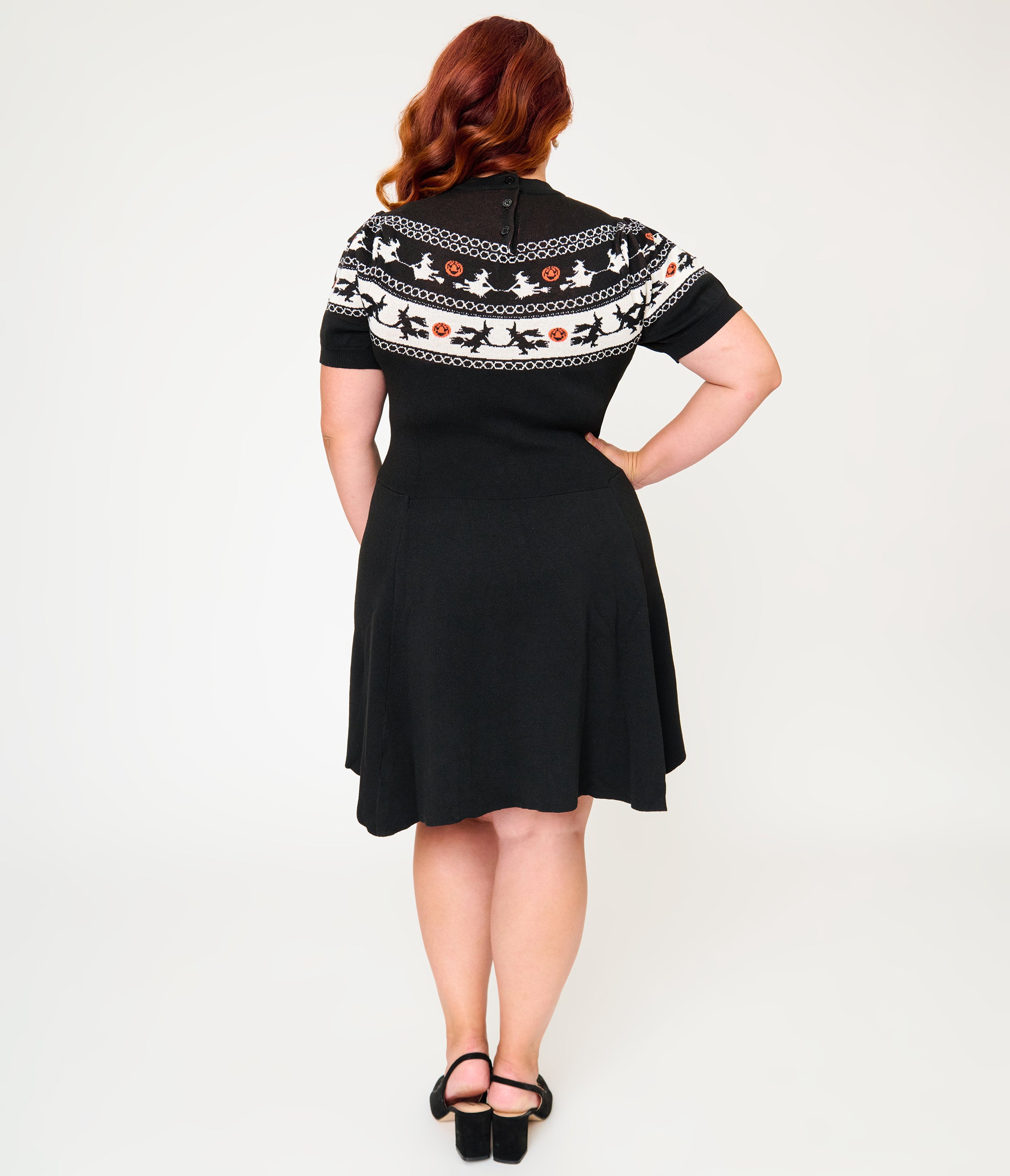Smak Parlour Plus Size Black Witch Fair Isle Tammy Flare Dress