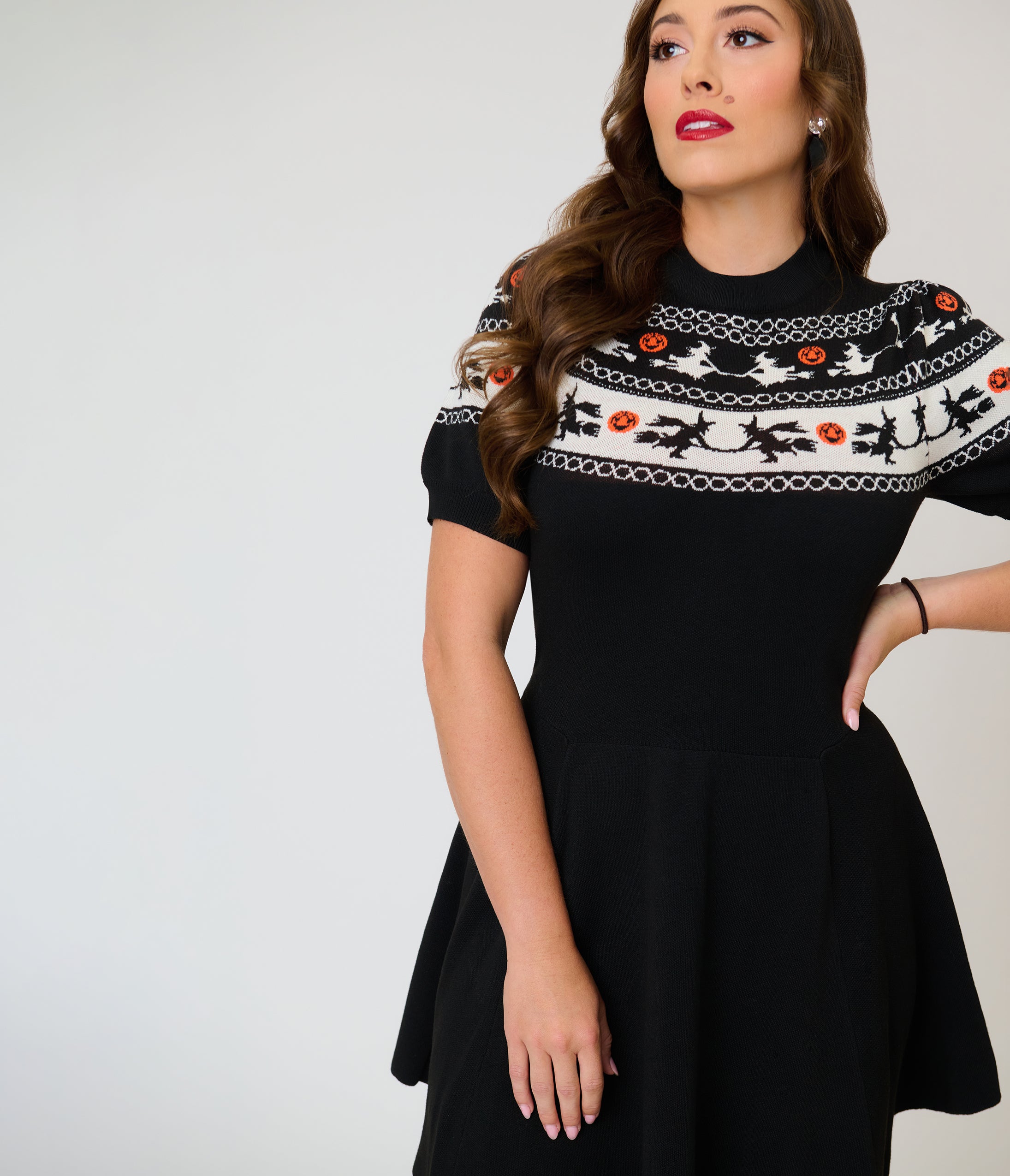 Smak Parlour Black Witch Fair Isle Tammy Flare Dress