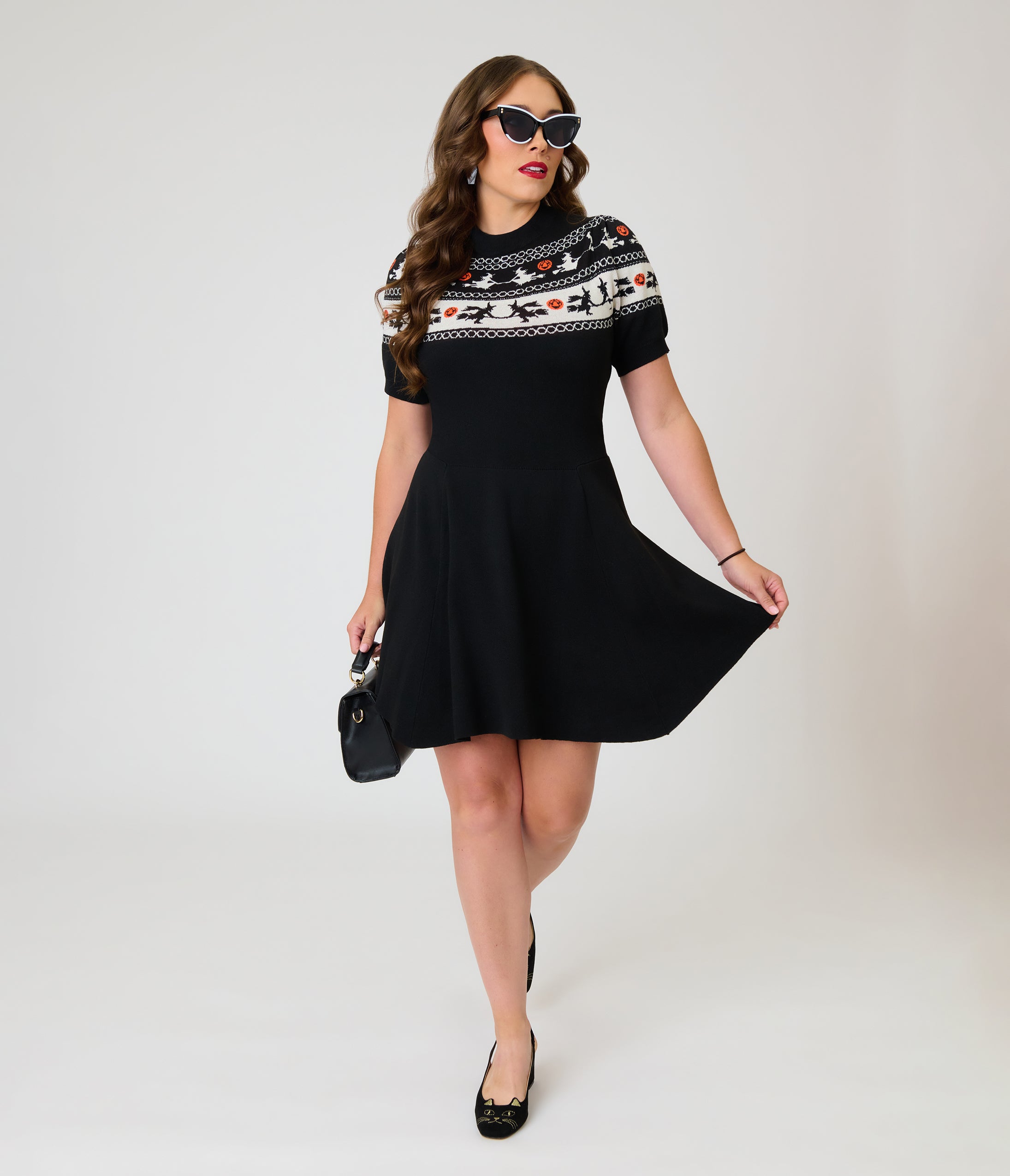 Smak Parlour Black Witch Fair Isle Tammy Flare Dress