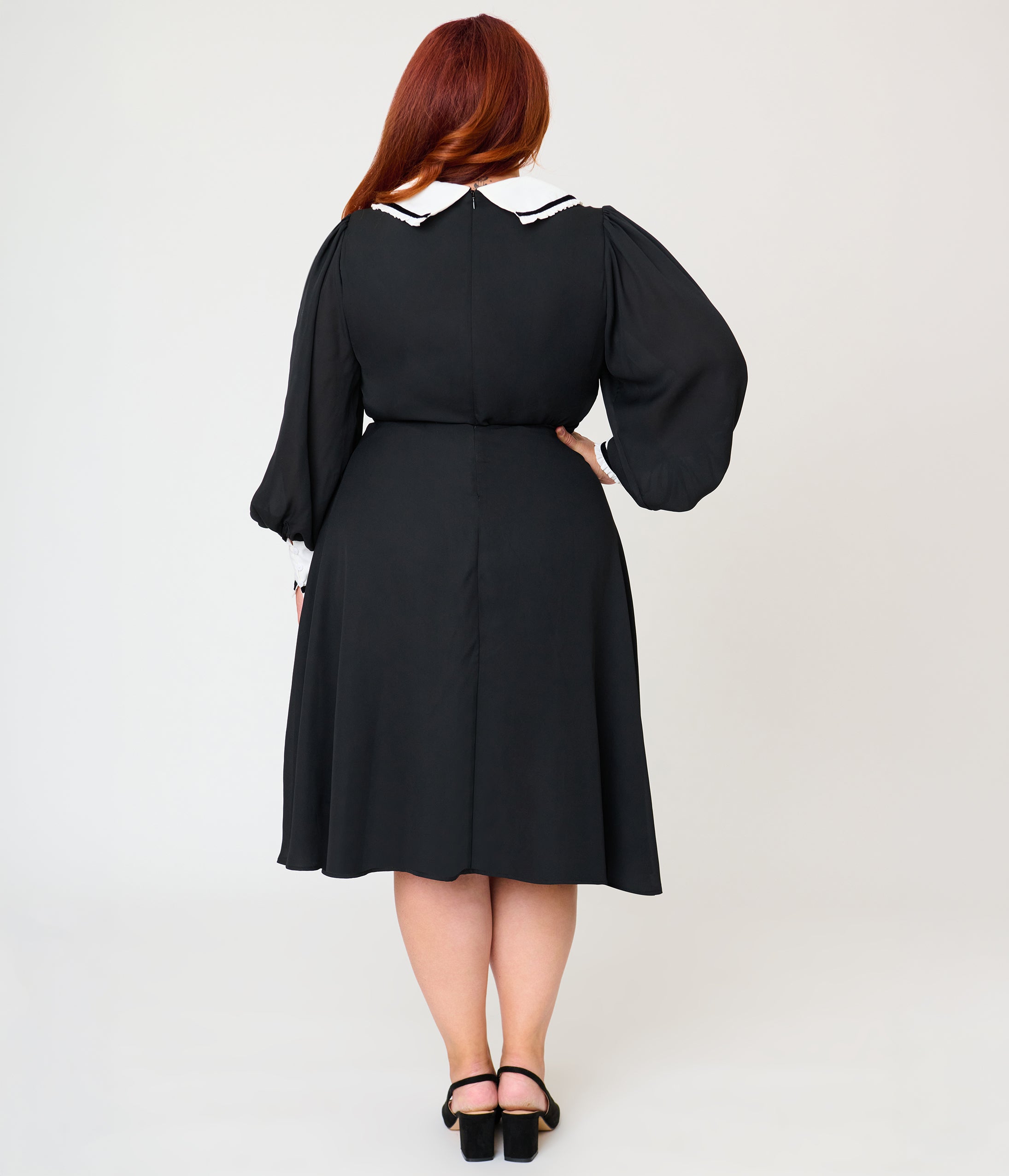 Unique Vintage Plus Size Black & White Pilgrim Collar Wendy Swing Dress