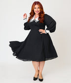 Unique Vintage Plus Size Black & White Pilgrim Collar Wendy Swing Dress